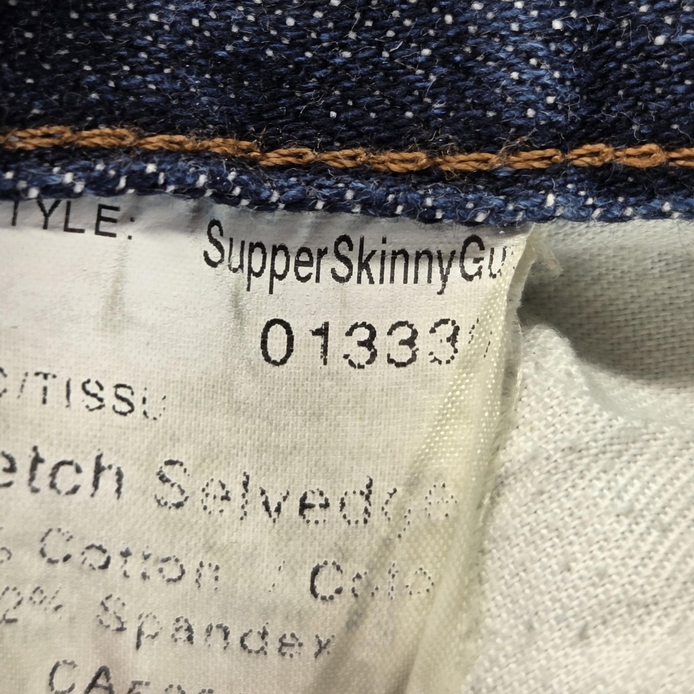 Naked & Famous Jeans Mens 30x30 Blue Selvedge Super Skinny Guy Stretch Whiskers - Picture 8 of 16